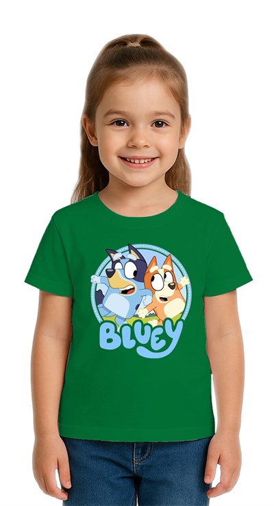 Unisex Bluey Baskılı Çocuk Tişört pamuklu penye kumaş