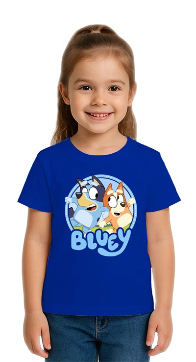 Unisex Bluey Baskılı Çocuk Tişört pamuklu penye kumaş
