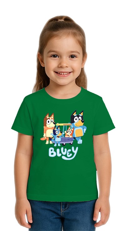 Unisex Bluey Baskılı Çocuk Tişört pamuklu penye kumaş