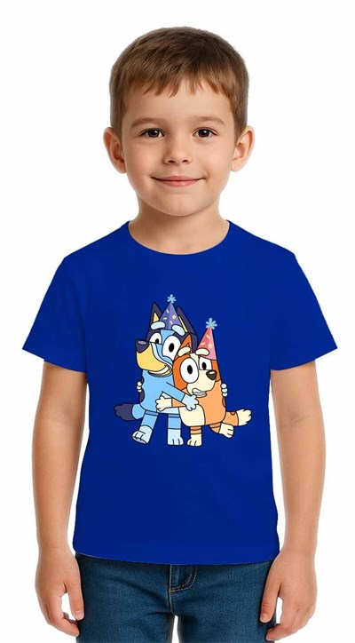 Unisex Bluey Baskılı Çocuk Tişört pamuklu penye kumaş