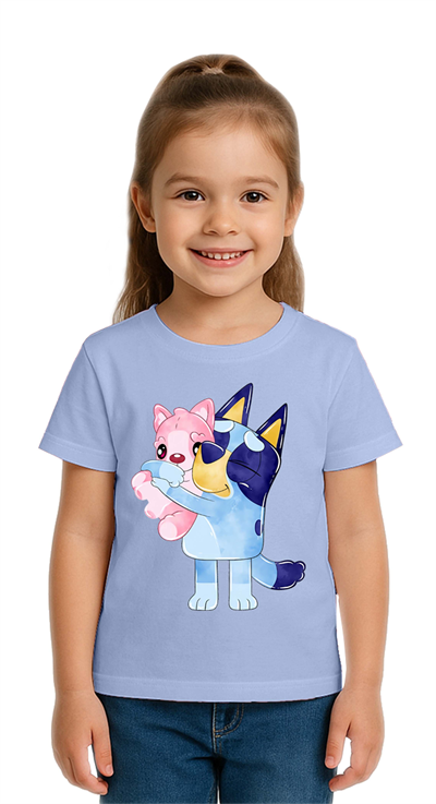Unisex Bluey baskılı Çocuk Tişört pamuklu penye kumaş