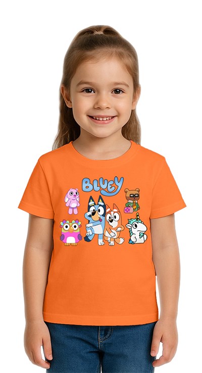 Unisex Bluey baskılı Çocuk Tişört pamuklu penye kumaş
