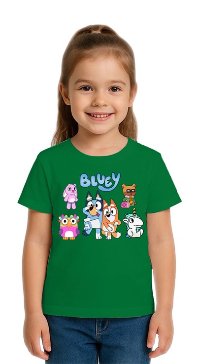 Unisex Bluey baskılı Çocuk Tişört pamuklu penye kumaş