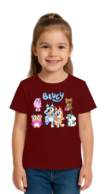 Unisex Bluey baskılı Çocuk Tişört pamuklu penye kumaş