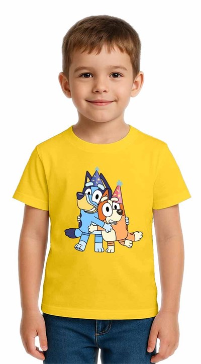 Unisex Bluey Baskılı Çocuk Tişört pamuklu penye kumaş
