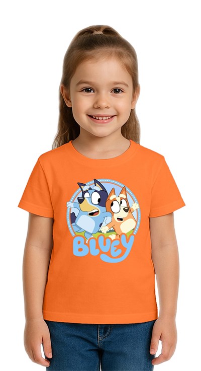 Unisex Bluey Baskılı Çocuk Tişört pamuklu penye kumaş
