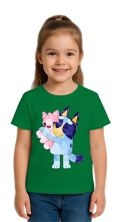 Unisex Bluey baskılı Çocuk Tişört pamuklu penye kumaş