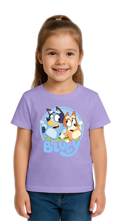 Unisex Bluey Baskılı Çocuk Tişört pamuklu penye kumaş