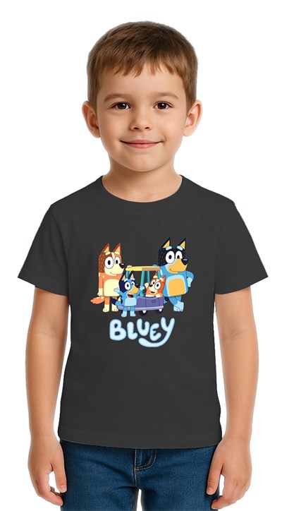 Unisex Bluey Baskılı Çocuk Tişört pamuklu penye kumaş