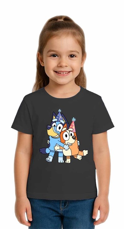 Unisex Bluey Baskılı Çocuk Tişört pamuklu penye kumaş