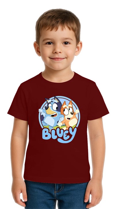 Unisex Bluey Baskılı Çocuk Tişört pamuklu penye kumaş