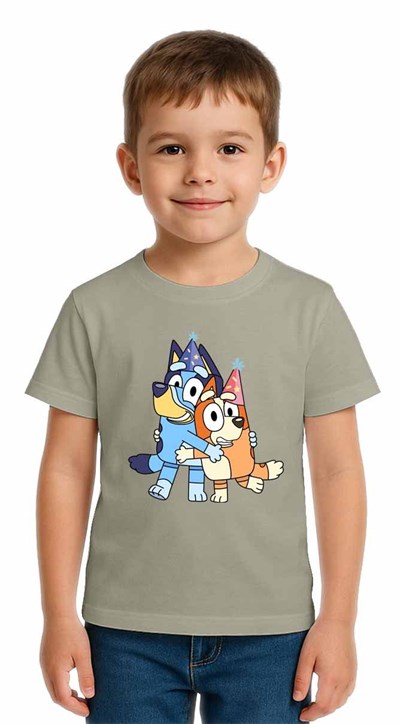 Unisex Bluey Baskılı Çocuk Tişört pamuklu penye kumaş