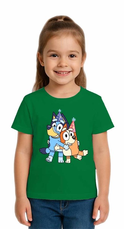 Unisex Bluey Baskılı Çocuk Tişört pamuklu penye kumaş
