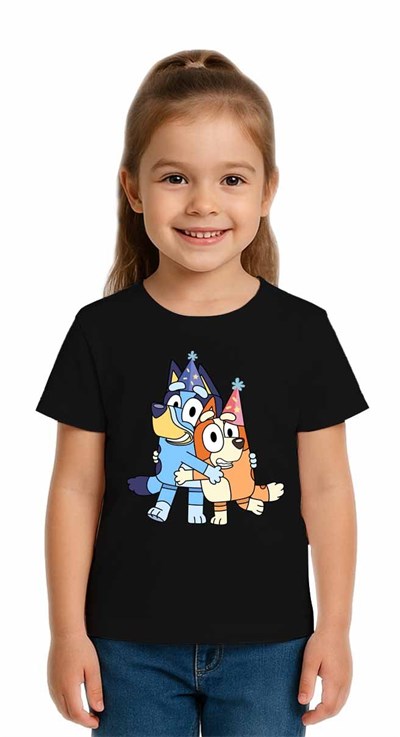 Unisex Bluey Baskılı Çocuk Tişört pamuklu penye kumaş