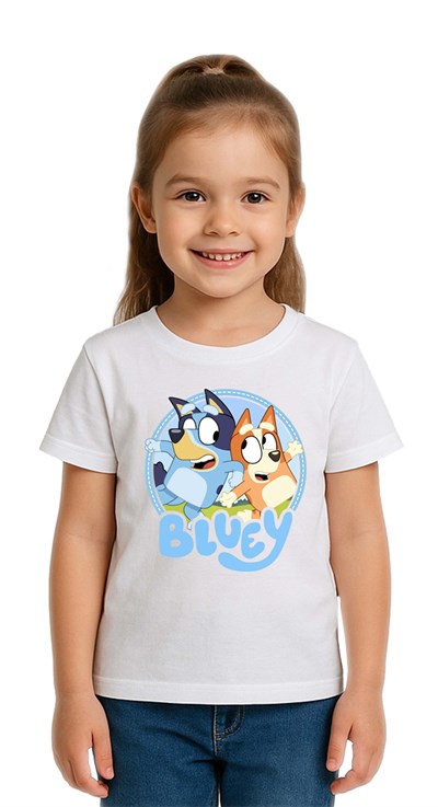 Unisex Bluey Baskılı Çocuk Tişört pamuklu penye kumaş
