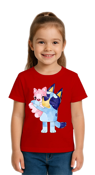 Unisex Bluey baskılı Çocuk Tişört pamuklu penye kumaş