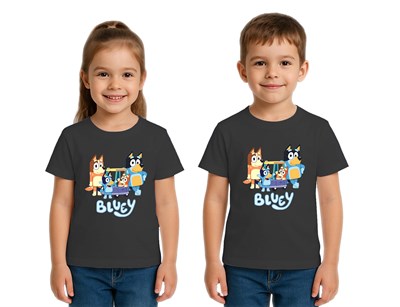 Unisex Bluey Baskılı Çocuk Tişört pamuklu penye kumaş