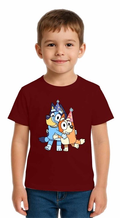 Unisex Bluey Baskılı Çocuk Tişört pamuklu penye kumaş