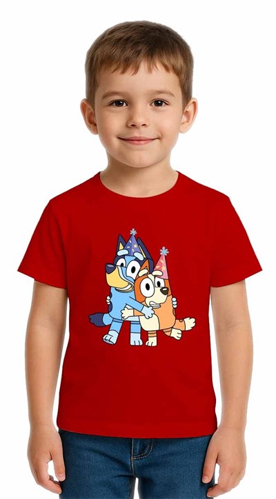 Unisex Bluey Baskılı Çocuk Tişört pamuklu penye kumaş
