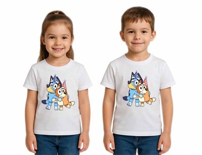 Unisex Bluey Baskılı Çocuk Tişört pamuklu penye kumaş