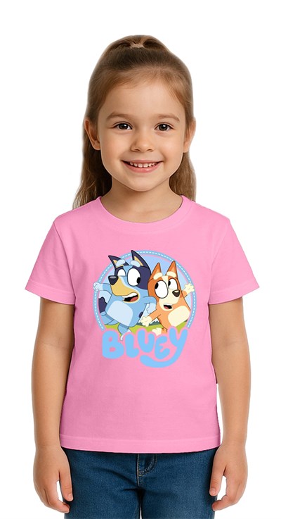Unisex Bluey Baskılı Çocuk Tişört pamuklu penye kumaş