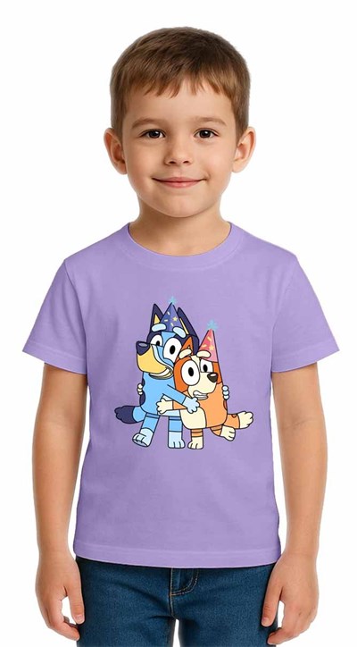 Unisex Bluey Baskılı Çocuk Tişört pamuklu penye kumaş