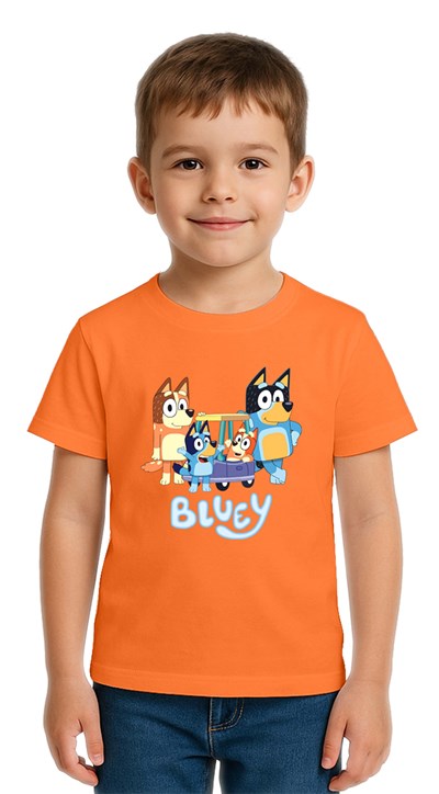 Unisex Bluey Baskılı Çocuk Tişört pamuklu penye kumaş