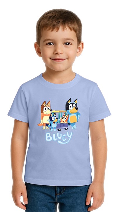 Unisex Bluey Baskılı Çocuk Tişört pamuklu penye kumaş