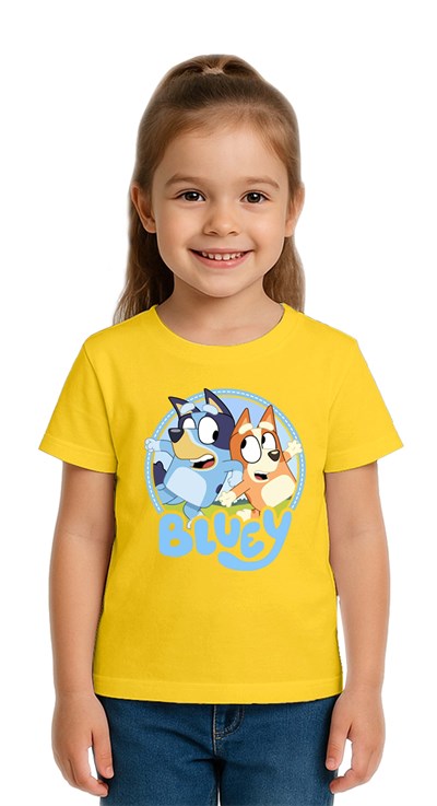 Unisex Bluey Baskılı Çocuk Tişört pamuklu penye kumaş