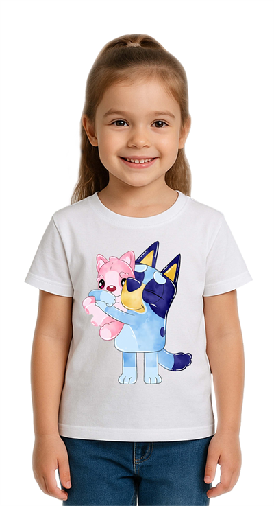 Unisex Bluey baskılı Çocuk Tişört pamuklu penye kumaş