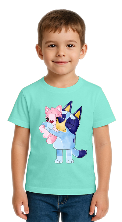 Unisex Bluey baskılı Çocuk Tişört pamuklu penye kumaş