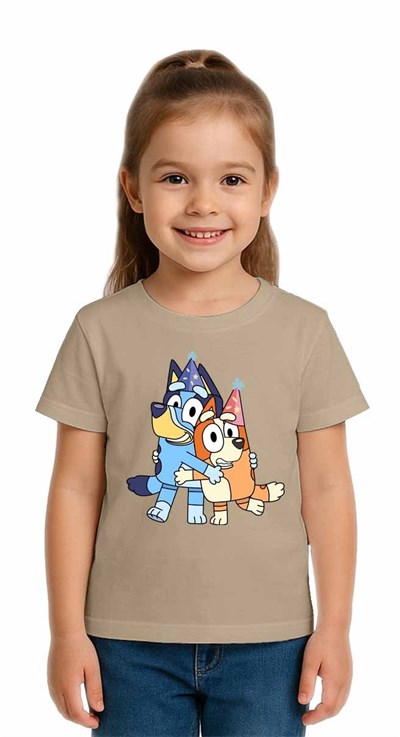Unisex Bluey Baskılı Çocuk Tişört pamuklu penye kumaş