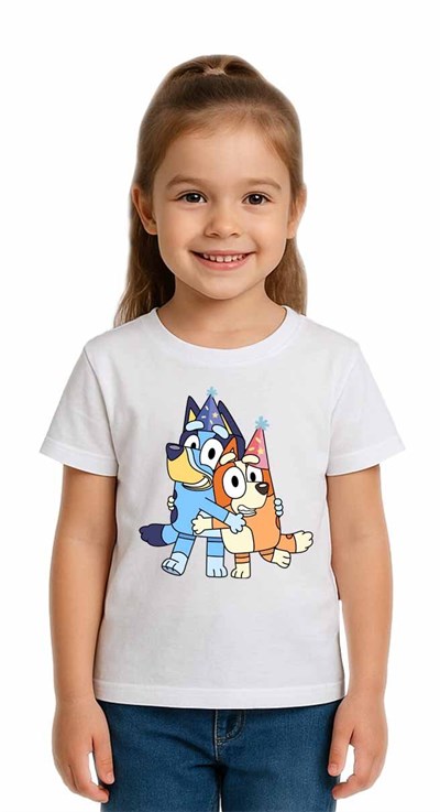 Unisex Bluey Baskılı Çocuk Tişört pamuklu penye kumaş