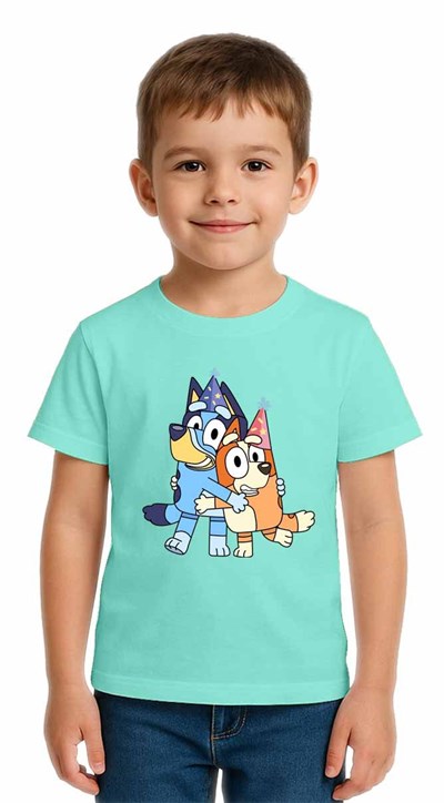Unisex Bluey Baskılı Çocuk Tişört pamuklu penye kumaş