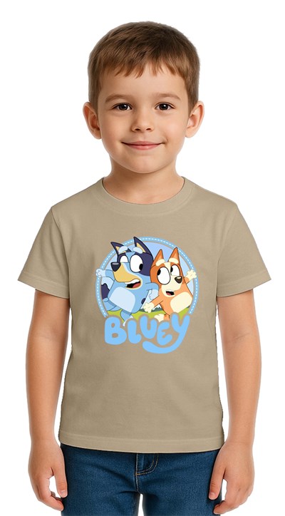 Unisex Bluey Baskılı Çocuk Tişört pamuklu penye kumaş