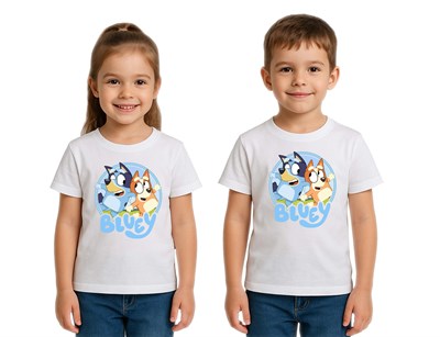 Unisex Bluey Baskılı Çocuk Tişört pamuklu penye kumaş