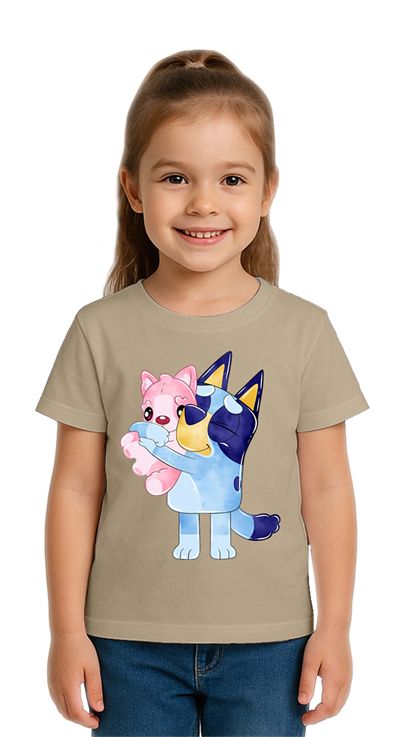 Unisex Bluey baskılı Çocuk Tişört pamuklu penye kumaş