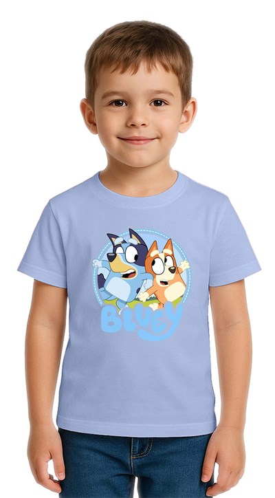 Unisex Bluey Baskılı Çocuk Tişört pamuklu penye kumaş