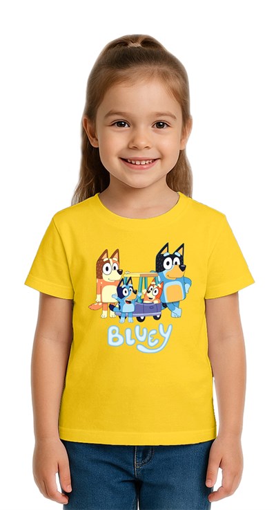 Unisex Bluey Baskılı Çocuk Tişört pamuklu penye kumaş