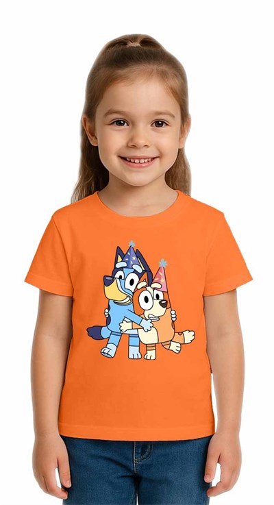 Unisex Bluey Baskılı Çocuk Tişört pamuklu penye kumaş