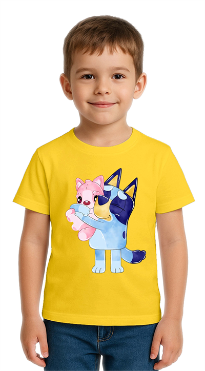 Unisex Bluey baskılı Çocuk Tişört pamuklu penye kumaş
