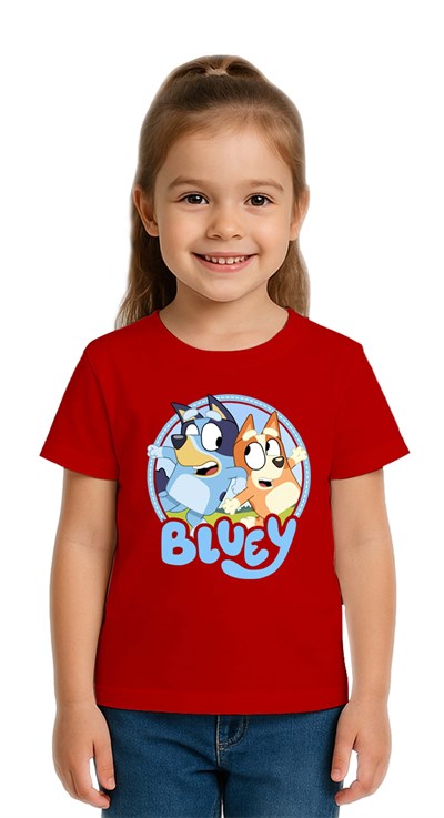 Unisex Bluey Baskılı Çocuk Tişört pamuklu penye kumaş