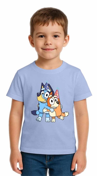 Unisex Bluey Baskılı Çocuk Tişört pamuklu penye kumaş