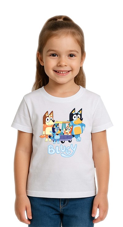Unisex Bluey Baskılı Çocuk Tişört pamuklu penye kumaş