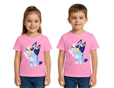 Unisex Bluey baskılı Çocuk Tişört pamuklu penye kumaş