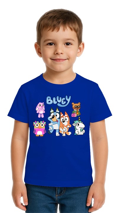 Unisex Bluey baskılı Çocuk Tişört pamuklu penye kumaş