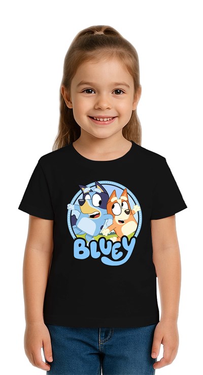 Unisex Bluey Baskılı Çocuk Tişört pamuklu penye kumaş