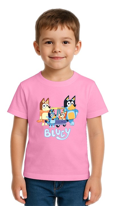 Unisex Bluey Baskılı Çocuk Tişört pamuklu penye kumaş