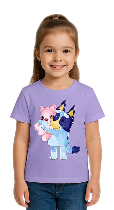 Unisex Bluey baskılı Çocuk Tişört pamuklu penye kumaş