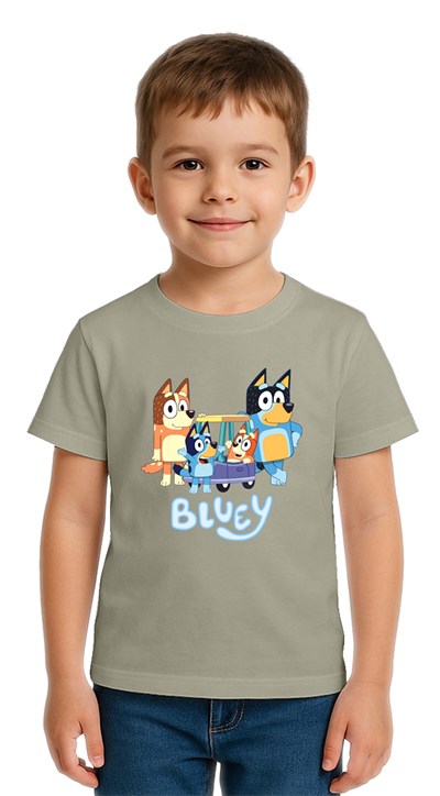Unisex Bluey Baskılı Çocuk Tişört pamuklu penye kumaş
